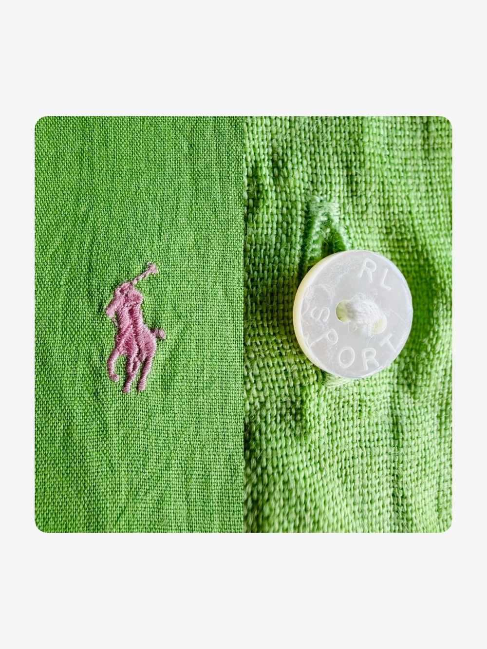 ★Ralph Lauren Sport Slim Fit Seasonal Staple 100% Linen 3/4 Blouse Lime Green 4★ - Picture 7 of 11